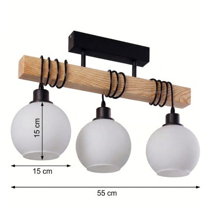 Brilagi - Przysufitowy żyrandol WOOD GLASS 3xE27/60W/230V sosna/czarny/biały
