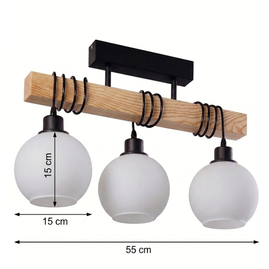 Brilagi - Przysufitowy żyrandol WOOD GLASS 3xE27/60W/230V sosna/czarny/biały