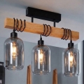 Brilagi - Przysufitowy żyrandol WOOD GLASS 3xE27/60W/230V sosna/czarny/dymnoszary