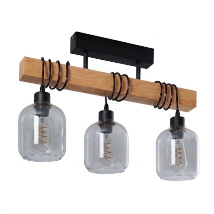 Brilagi - Przysufitowy żyrandol WOOD GLASS 3xE27/60W/230V sosna/czarny/przydymiony szary