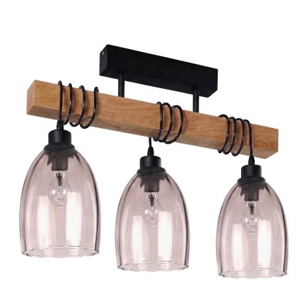 Brilagi - Przysufitowy żyrandol WOOD GLASS 3xE27/60W/230V sosna/czarny/przydymiony beżowy