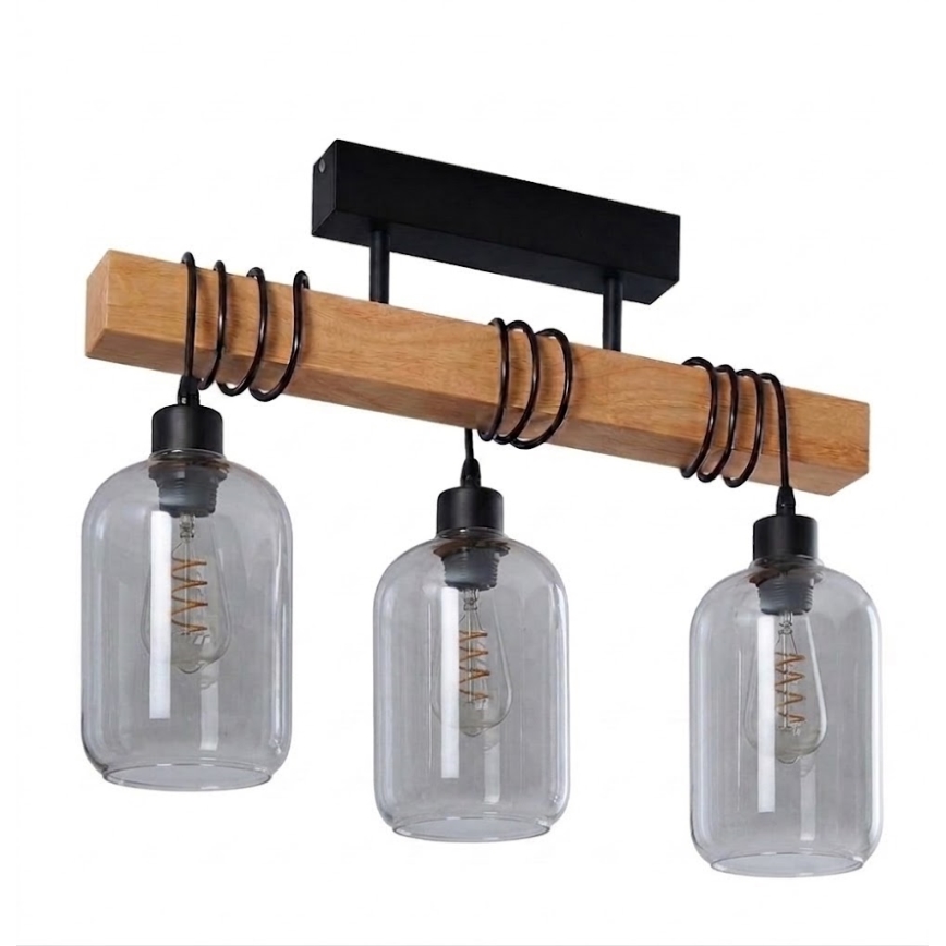 Brilagi - Przysufitowy żyrandol WOOD GLASS 3xE27/60W/230V sosna/czarny/dymnoszary