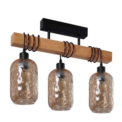 Brilagi - Przysufitowy żyrandol WOOD GLASS 3xE27/60W/230V sosna/czarny/przydymiony brąz