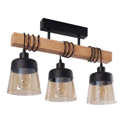 Brilagi - Przysufitowy żyrandol WOOD GLASS 3xE27/60W/230V sosna/czarny/przydymiony brąz