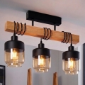 Brilagi - Przysufitowy żyrandol WOOD GLASS 3xE27/60W/230V sosna/czarny/przydymiony brąz