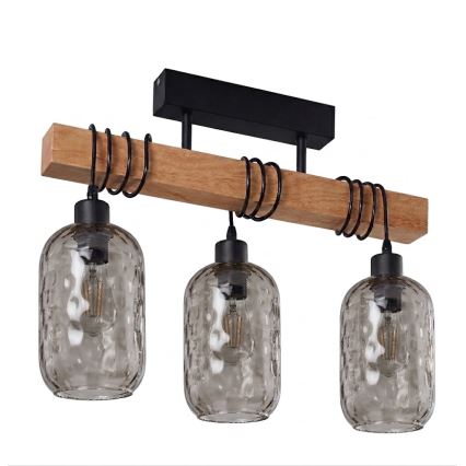 Brilagi - Przysufitowy żyrandol WOOD GLASS 3xE27/60W/230V sosna/czarny/dymny szary