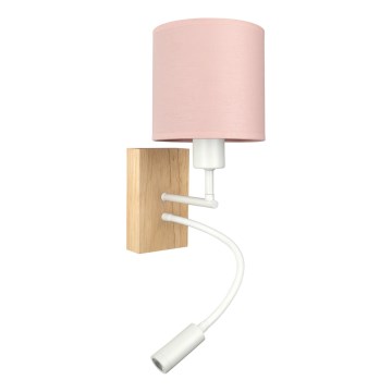 Brilagi - regulowana lampa ścienna LED BOBO WOOD 1xE27/25W/230V + wbudowana dioda LED 3W dąb/biały/różowy