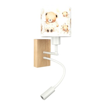 Brilagi - Regulowana lampa ścienna LED dla dzieci BOBO WOOD 1xE27/25W/230V + LED/3W dąb/biały/misie