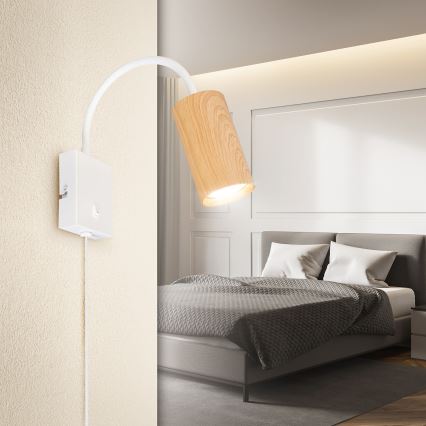 Brilagi - Regulowany kinkiet z włącznikiem SELE 1xGU10/30W/230V biały/dekor dębu