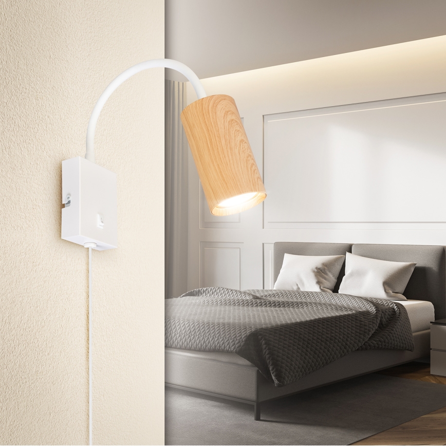 Brilagi - Regulowany kinkiet z włącznikiem SELE 1xGU10/30W/230V biały/dekor dębu