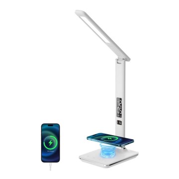 Brilagi - Regulowana lampa stołowa LED z bezprzewodowym ładowaniem QI i USB REGINA LED/8,5W/230V biała