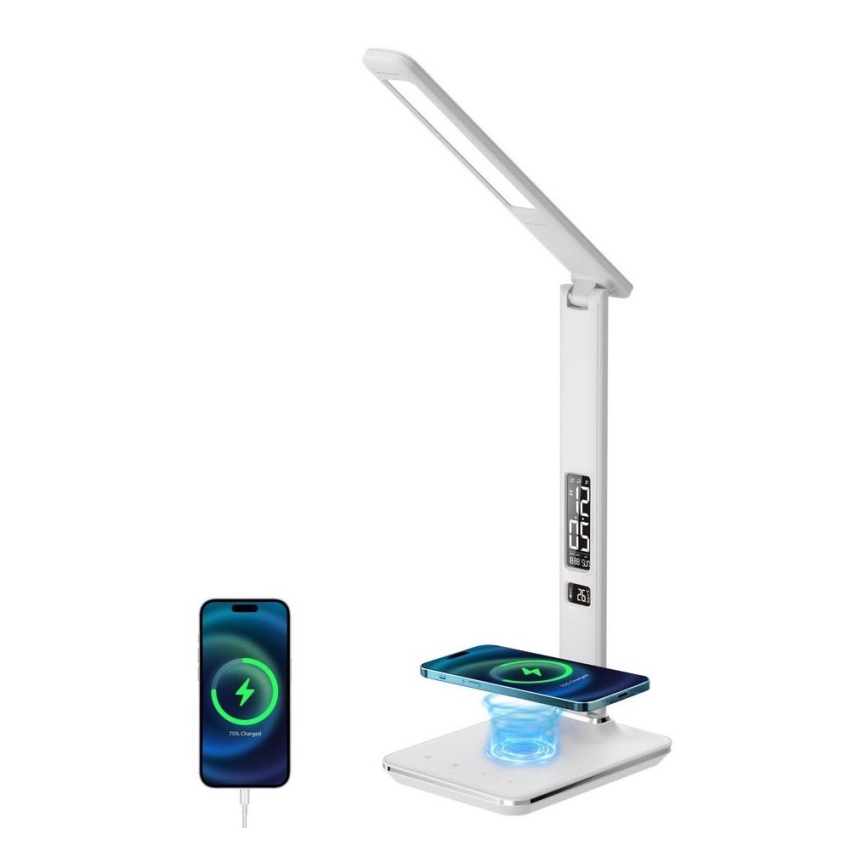 Brilagi - Regulowana lampa stołowa LED z bezprzewodowym ładowaniem QI i USB REGINA LED/8,5W/230V biała