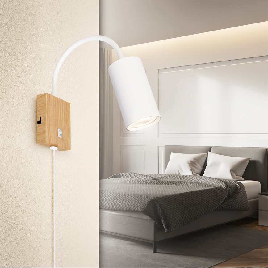 Brilagi - Elastyczny kinkiet z włącznikiem SELE 1xGU10/30W/230V biały/dekor dębowy