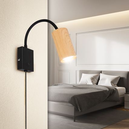 BRILAGI - Kinkiet regulowany z włącznikiem SELE 1xGU10/30W/230V czarny/dekor dębowy
