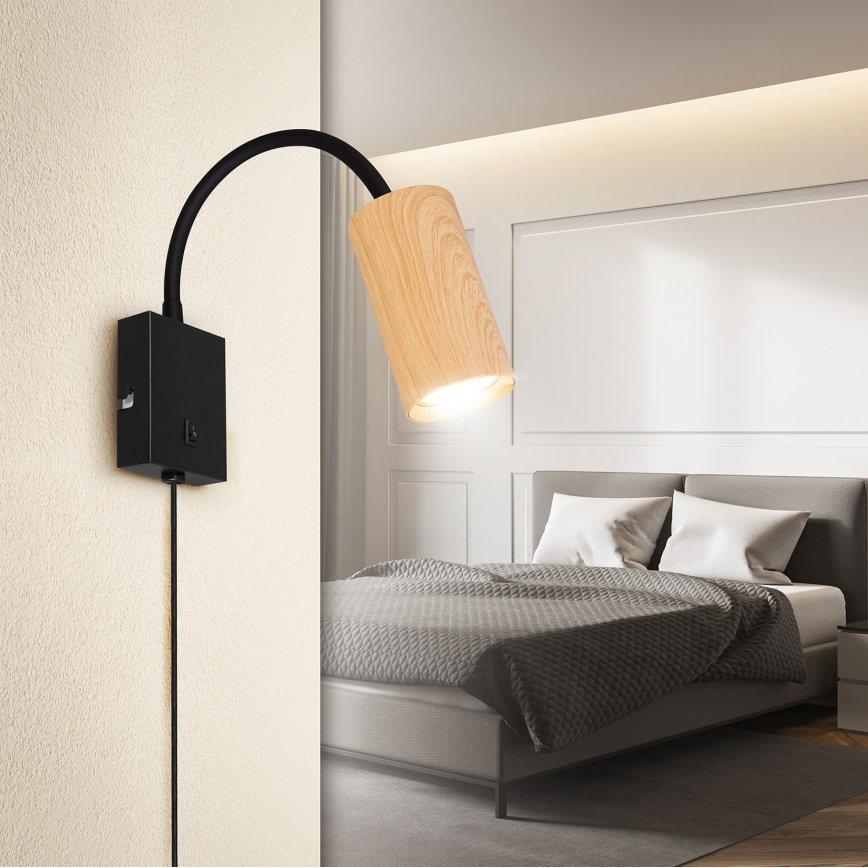 BRILAGI - Kinkiet regulowany z włącznikiem SELE 1xGU10/30W/230V czarny/dekor dębowy