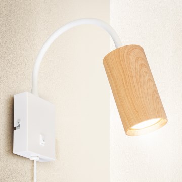Brilagi - Regulowany kinkiet z włącznikiem SELE 1xGU10/30W/230V biały/dekor dębu