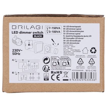 BRILAGI - Ściemniacz obrotowy z ramką 110W/230V czarny