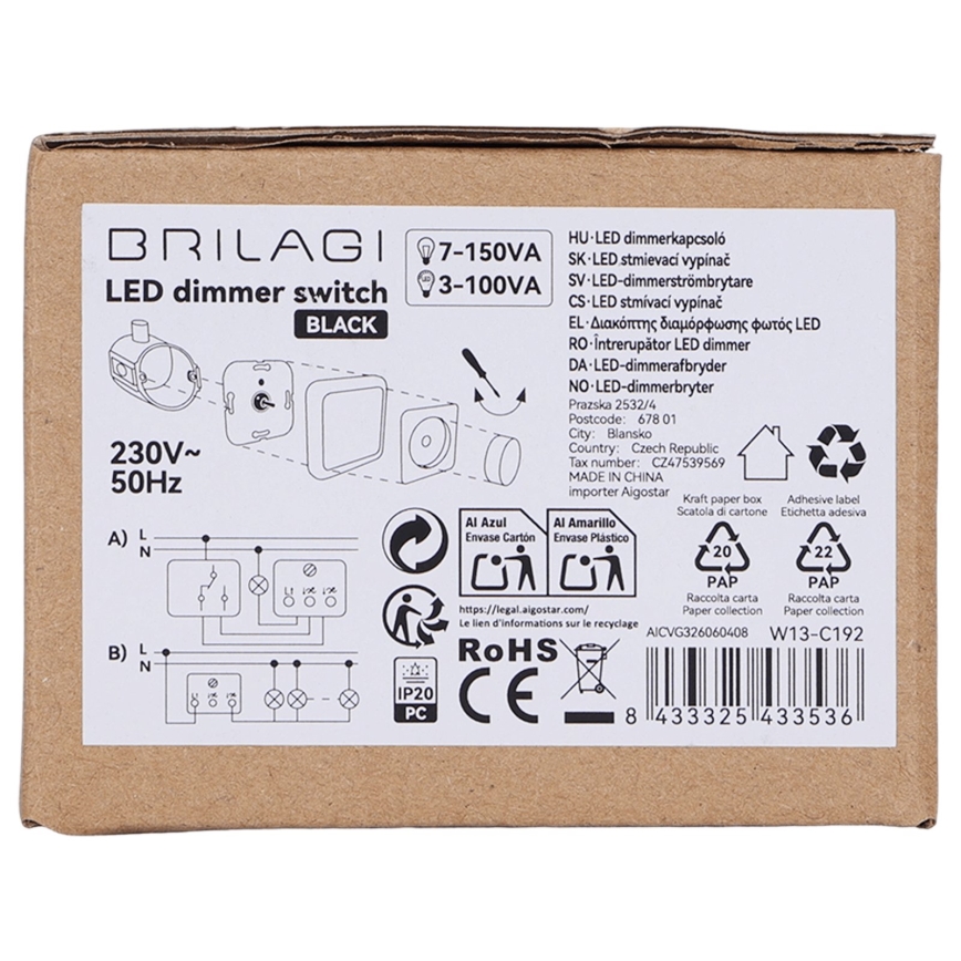 BRILAGI - Ściemniacz obrotowy z ramką 110W/230V czarny