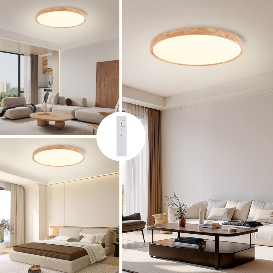 Brilagi - LED Ściemnialna oprawa sufitowa WOODROUND LED/70W/230V 3000-6000K śr. 80 cm drewno CRI 90 + zdalne sterowanie