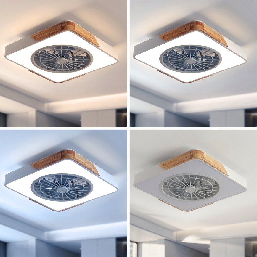 Brilagi - ściemnialna lampa sufitowa LED z wentylatorem LED/38W/230V 3000-6500K 50x50 cm biały/dąb + pilot zdalnego sterowania