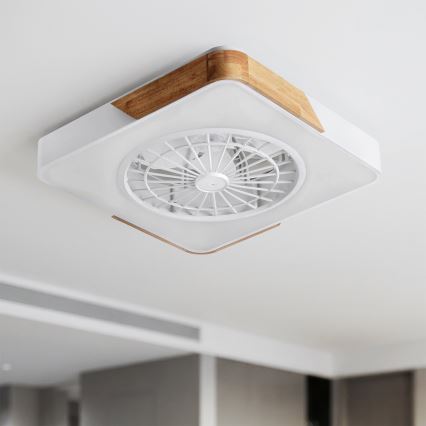 Brilagi - ściemnialna lampa sufitowa LED z wentylatorem LED/38W/230V 3000-6500K 50x50 cm biały/dąb + pilot zdalnego sterowania