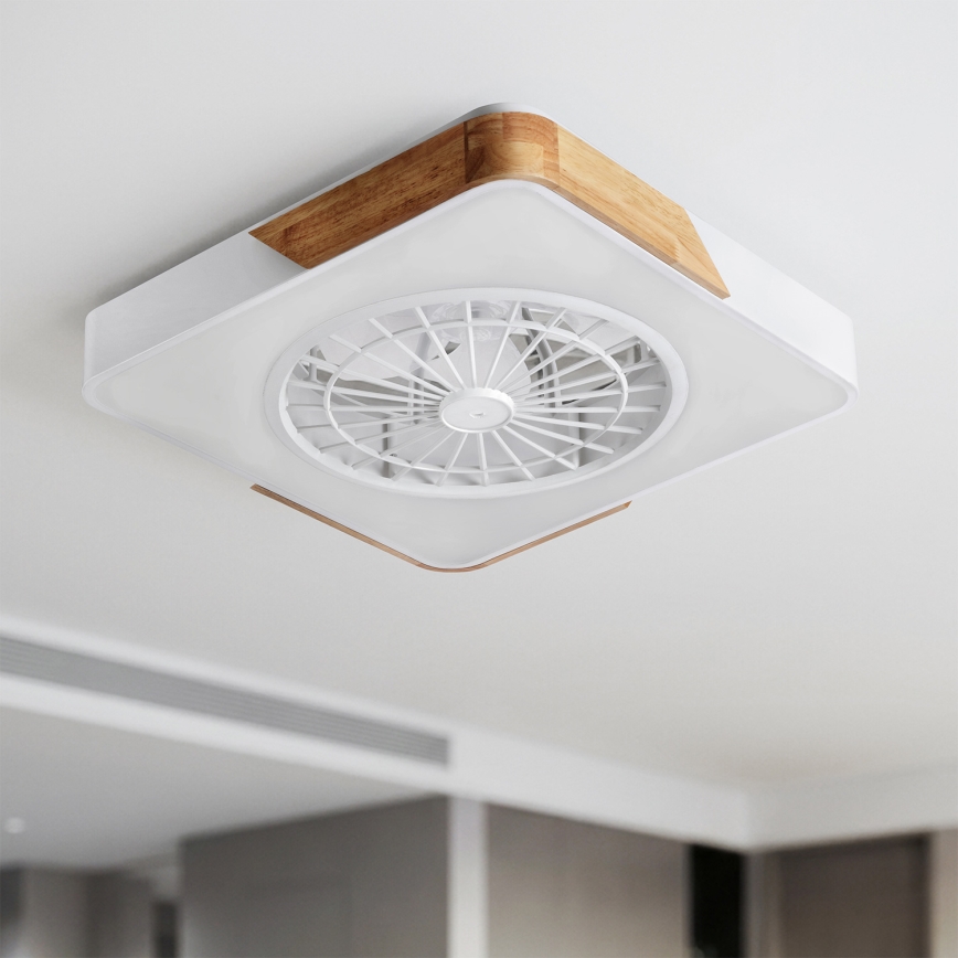 Brilagi - ściemnialna lampa sufitowa LED z wentylatorem LED/38W/230V 3000-6500K 50x50 cm biały/dąb + pilot zdalnego sterowania