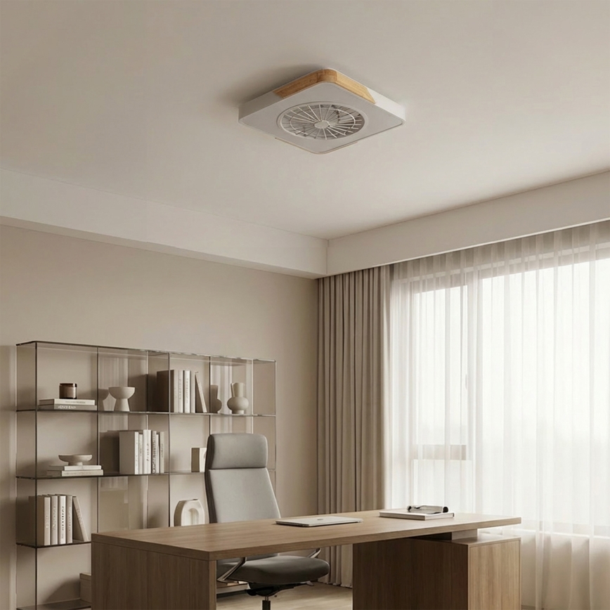 Brilagi - ściemnialna lampa sufitowa LED z wentylatorem LED/38W/230V 3000-6500K 50x50 cm biały/dąb + pilot zdalnego sterowania