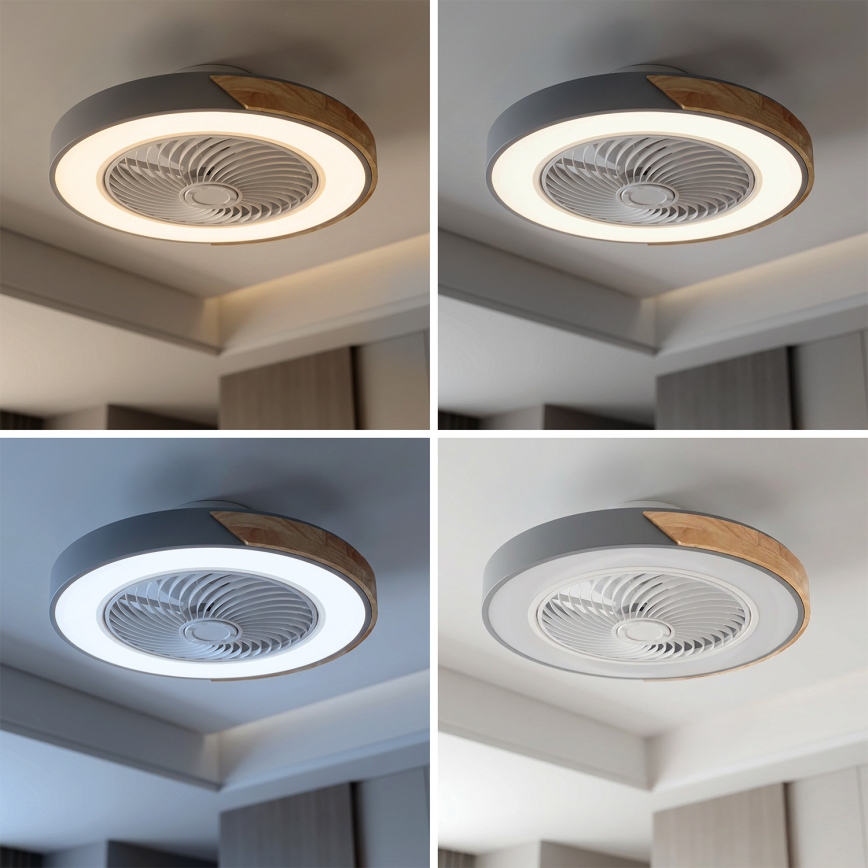 Brilagi - ściemnialna lampa sufitowa z wentylatorem LED/38W/230V 3000-6500K śr. 50 cm szary/dąb + pilot zdalnego sterowania