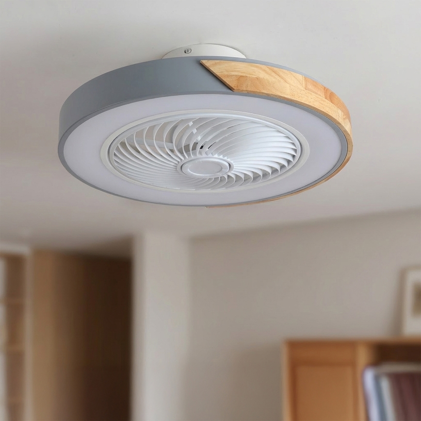 Brilagi - ściemnialna lampa sufitowa z wentylatorem LED/38W/230V 3000-6500K śr. 50 cm szary/dąb + pilot zdalnego sterowania