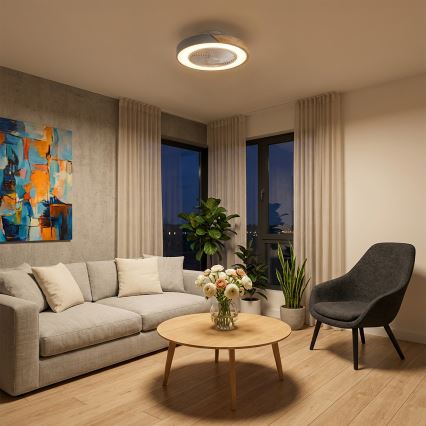 Brilagi - ściemnialna lampa sufitowa z wentylatorem LED/38W/230V 3000-6500K śr. 50 cm szary/dąb + pilot zdalnego sterowania