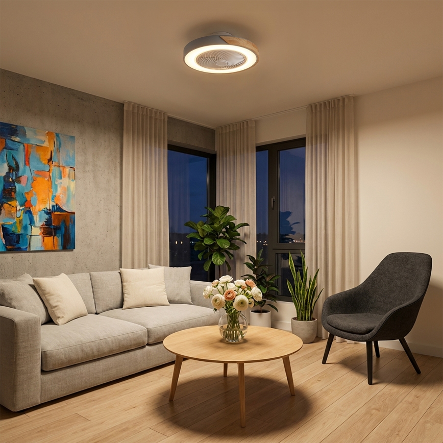 Brilagi - ściemnialna lampa sufitowa z wentylatorem LED/38W/230V 3000-6500K śr. 50 cm szary/dąb + pilot zdalnego sterowania