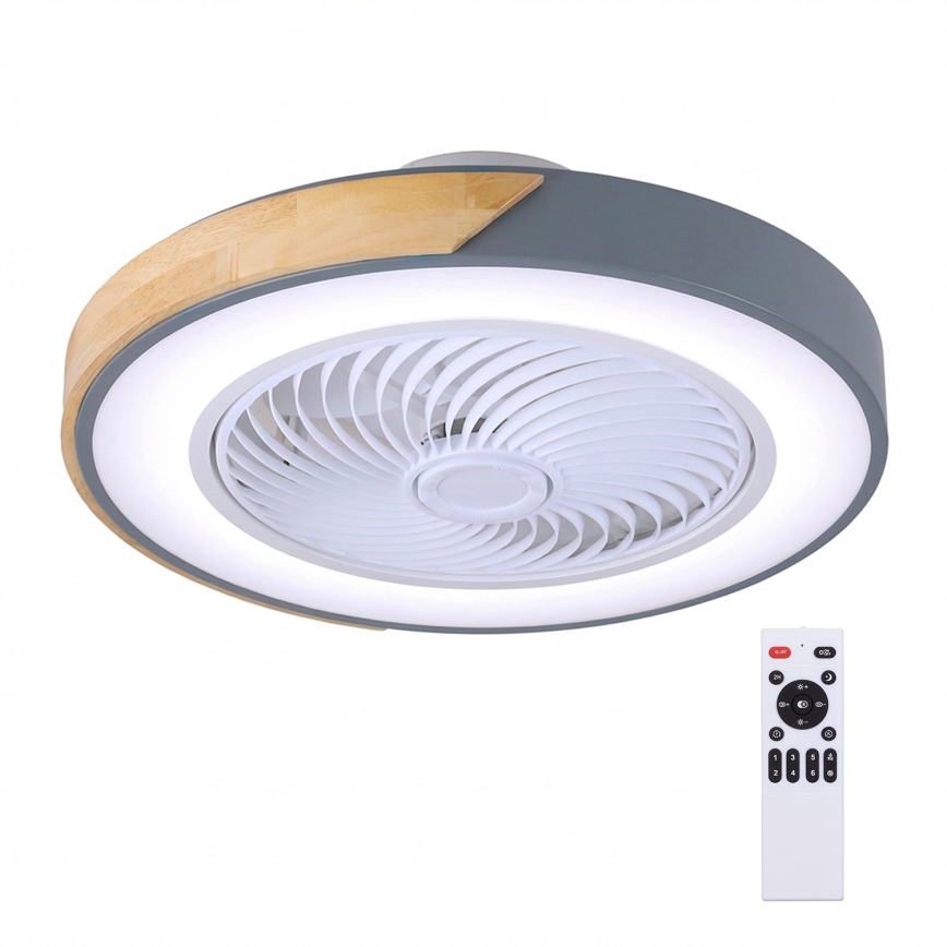 Brilagi - ściemnialna lampa sufitowa z wentylatorem LED/38W/230V 3000-6500K śr. 50 cm szary/dąb + pilot zdalnego sterowania