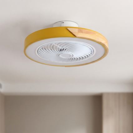 Brilagi - Ściemnialna lampa sufitowa LED z wentylatorem LED/38W/230V 3000-6500K śr. 50 cm złoty/dąb + pilot zdalnego sterowania
