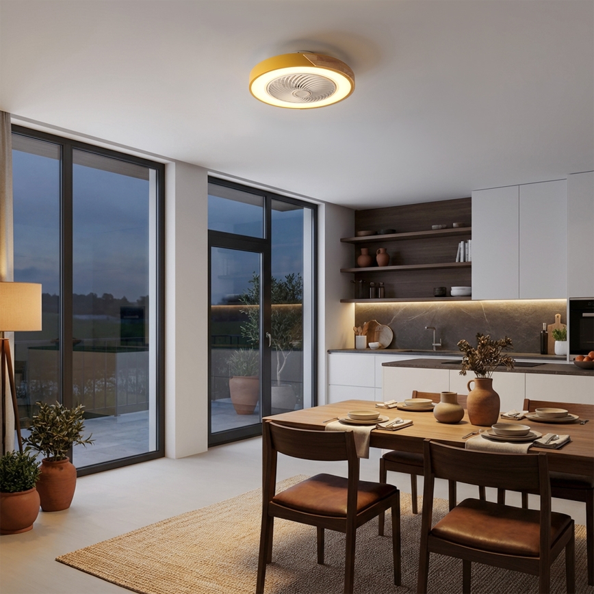 Brilagi - Ściemnialna lampa sufitowa LED z wentylatorem LED/38W/230V 3000-6500K śr. 50 cm złoty/dąb + pilot zdalnego sterowania