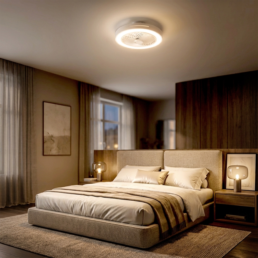 Brilagi - ściemnialna lampa sufitowa LED z wentylatorem, 38W/230V, 3000–6500K, śr. 46 cm, biała + pilot zdalnego sterowania