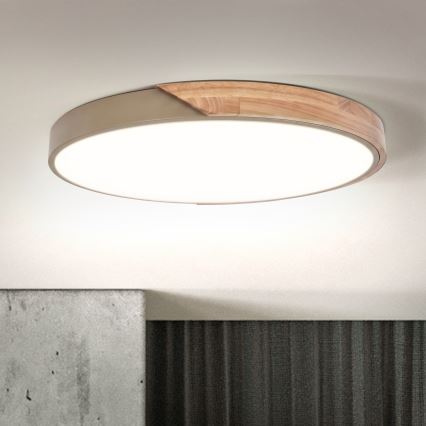 BRILAGI - LED ściemnialna lampa sufitowa PILANA LED/60W/230V 3000-6500K dąb/beżowy śr. 60 cm + zdalne sterowanie