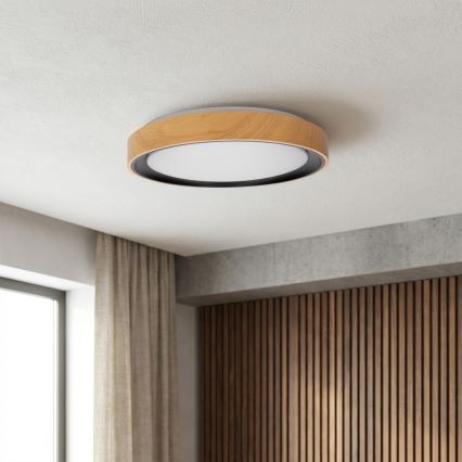 Brilagi - ściemnialna oprawa sufitowa FLOCO LED/48W/230V 3000-6500K średnica 40 cm dekor drewna/czarny + pilot zdalnego sterowania