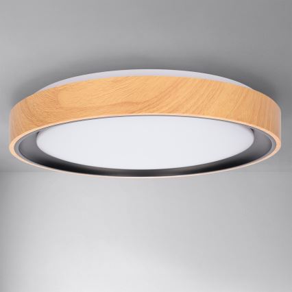 Brilagi - ściemnialna oprawa sufitowa FLOCO LED/48W/230V 3000-6500K średnica 40 cm dekor drewna/czarny + pilot zdalnego sterowania