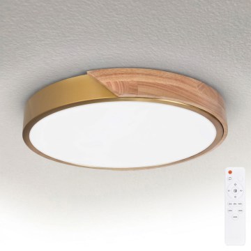 BRILAGI - ściemnialna lampa sufitowa LED PILANA LED/48W/230V 3000-6500K dąb/złoty śr. 40 cm + pilot zdalnego sterowania
