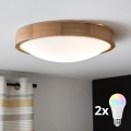 BRILAGI - Ściemnialna lampa sufitowa LED RGBW CARVALHO SLIM 2×E27 / 15 W / 230 V, 2700–6500 K, Wi‑Fi, dąb, śr. 37 cm