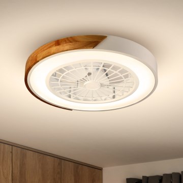 Brilagi - ściemnialna lampa sufitowa LED z wentylatorem LED/30W/230V 3000-6500K śr. 50 cm biały/dąb + pilot zdalnego sterowania