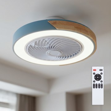 Brilagi - Ściemnialna lampa sufitowa LED z wentylatorem LED/38W/230V 3000-6500K 3000-6500K śr. 50 cm niebieski/dąb + pilot zdalnego sterowania