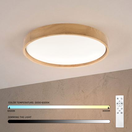 Brilagi - LED ściemnialna lampa sufitowa MANAROLA REMOTE LED/36W/230V 3000-6500K średnica 51 cm dąb + pilot zdalnego sterowania