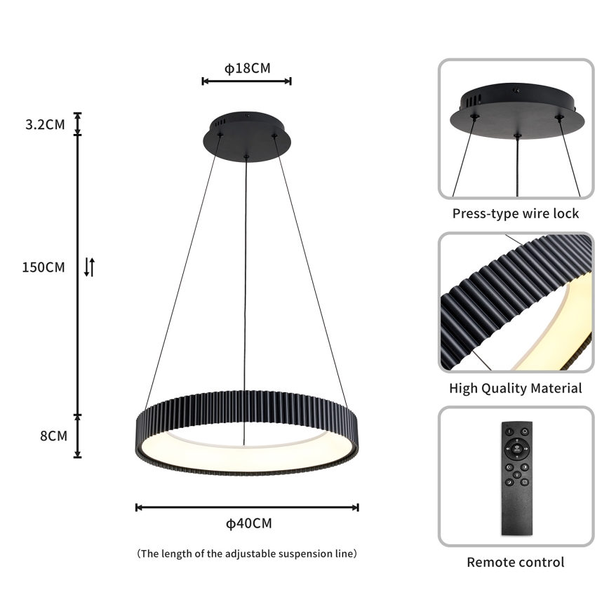 Brilagi - ściemnialna lampa wisząca na lince FALCON MODERN LED/30W/230V 3000-6500K średnica 40 cm czarna + zdalne sterowanie