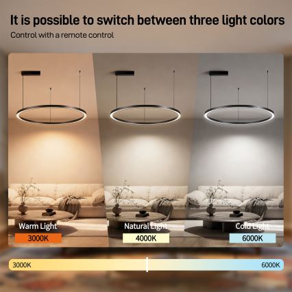 Brilagi - LED ściemnialny żyrandol na linkach PORTOFINO LED/60W/230V 3000-6000K śr. 80 cm czarny + zdalne sterowanie