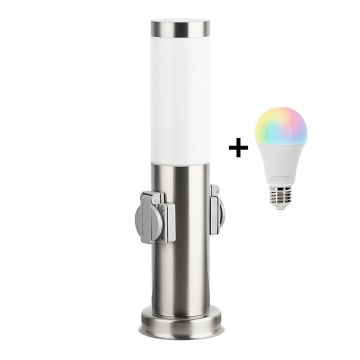 Brilagi - Ściemnialna lampa zewnętrzna LED RGBW z 2 gniazdami 1xE27/9W/230V 2700-6500K IP44 40 cm matowy chrom