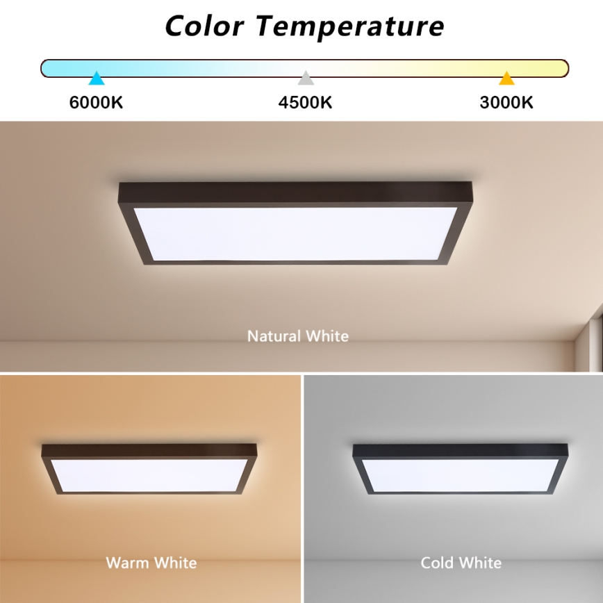 Brilagi - ściemnialny plafon łazienkowy FRAME SMART LED/30W/230V 30x60 cm 3000-6000K IP44 czarny + pilot zdalnego sterowania