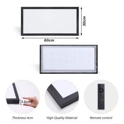 Brilagi - ściemnialny plafon łazienkowy FRAME SMART LED/30W/230V 30x60 cm 3000-6000K IP44 czarny + pilot zdalnego sterowania