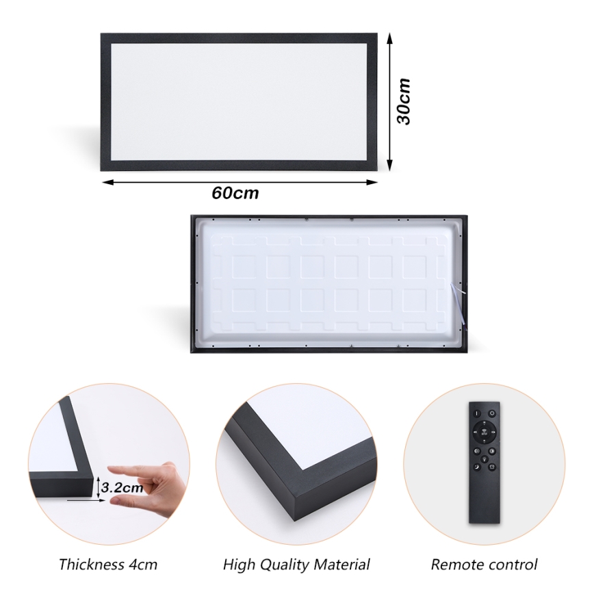 Brilagi - ściemnialny plafon łazienkowy FRAME SMART LED/30W/230V 30x60 cm 3000-6000K IP44 czarny + pilot zdalnego sterowania