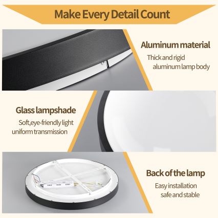 Brilagi - Ściemnialny plafon LED GLASS POOL DOUBLE LED/80W/230V 3000-6000K 60 cm czarny + pilot zdalnego sterowania